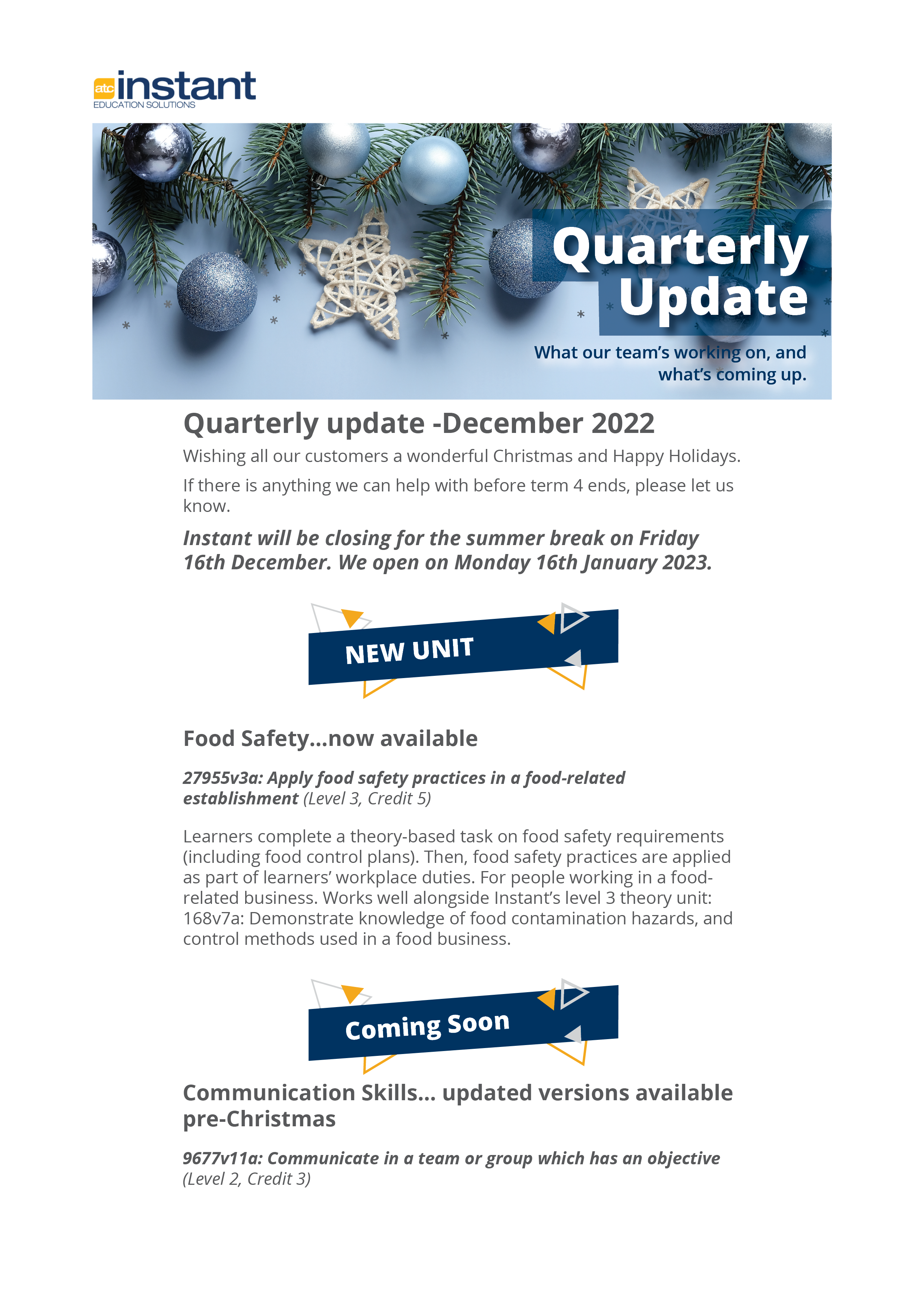 quarterly update Dec 2022